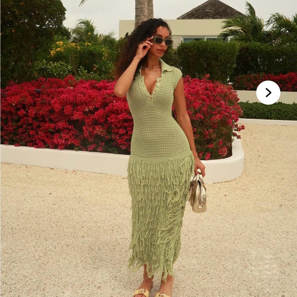 Fashion Nova Sage Green Knit Fringe Midi Dress - Women's
